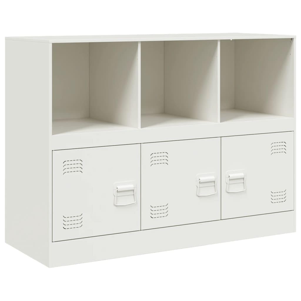 Aparador blanco 99 x 39 x 73 cm, acero laminado en frío, 3 puertas, espacio de almacenamiento para sala de estar, pasillo, comedor, oficina