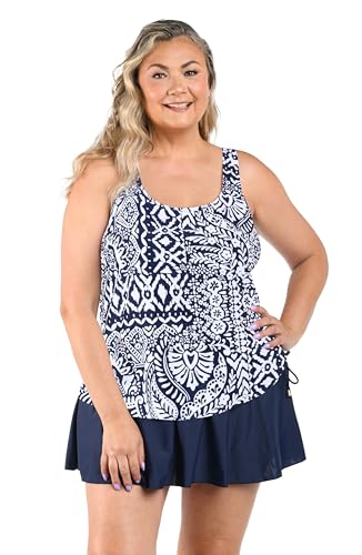 Maxine of Hollywood Women's Scoop Neck Faux Tankini Swim Dress One Piece, Indigo, 10