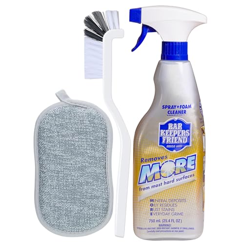Bar Keepers Friend Spray + Foam Cleaner 25oz, Bundle with Cleaning Grout Brush & Premium Dual-Sided...
