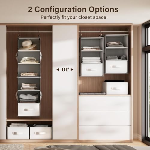 Pipishell 6-Shelf Hanging Closet Organizer with 2 Separable 3-Tier Shelves, 3 Drawers & Side Pockets Closet Organizers and Storage for Wardrobe Organization and Nursery Clothes Organizer, White - Image 6