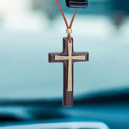 Cross for Car Dashboard, Spiritual Car Hanging Accessories Interior, Religious Rearview Mirror Decor, Meaningful Gift for Car Owners (Brown)