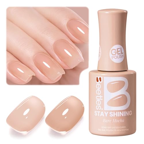 Image of Beetles Stay Shining Nude Gel Nail Polish - 15ml Neutral Nude Brown Base Color Nail Concealer Mocha Sheer Translucent Effect Soak Off UV LED French Nail Art Manicure Gift for Women