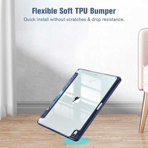 Image of Fintie Hybrid Slim Case for iPad Air 13-inch (M2) 2024, [Built-in Pencil Holder] Shockproof Cover with Clear Transparent Back Shell, ocean marble