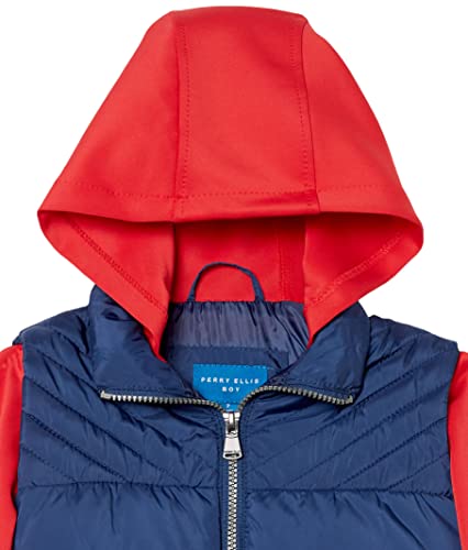 Perry Ellis Boys' 2Fer Puffer Vest Hooded Neoprene Jacket, Navy, 2T #TOP1