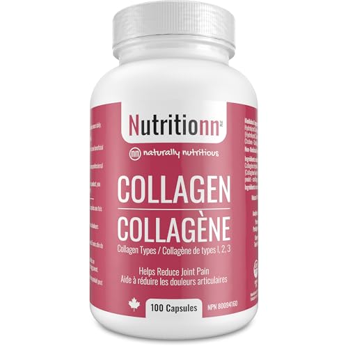 Collagen Supplement – Helps Reduce Joint Pain – Made in Canada – Premium Hydrolyzed Collagen Peptides Pills for Women and Men – 1500 mg Once Daily, 100 Capsules x 500 mg, No Additives – Nutritionn