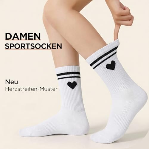 Briyat Sneaker Lange Socken Damen 6 Paar Streifen Baumwolle Atmungaktive Tennissocken Sportsocken Dicke Laufsocken Wandersocken Damensocken Statement Socken 39-42 Weiß Gestreifte*6