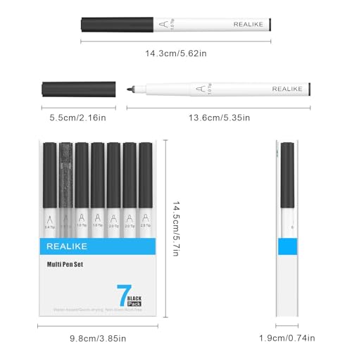 Image of REALIKE Variety Pens for Cricut Maker 3 /Maker 4 /Maker /Explore 3 /4 /5 /Air 2 /Air,Black Pens Set of 7Pack Include Fine Point Pen,Glitter Gel, Marker, Calligraphy Writing Drawing Pens