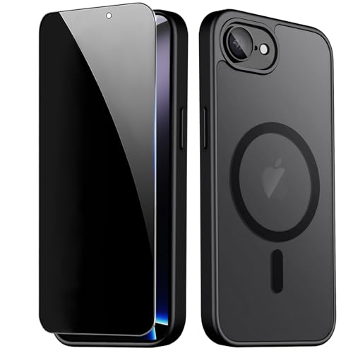 ZZYYQSL Magnetic for iPhone 17e Case & iPhone 16e Case with Privacy Screen Protector Built-in Camera Protector, Compatible with Magsafe, Matte Shockproof Phone Cover for i Phone 17 e / 16 e - Black