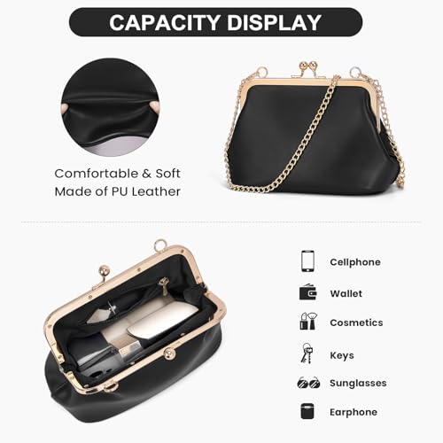 Image of Mini Women's Kiss Lock Crossbody Bag PU Small Top Hand Handbags Kiss Clasp Crossbody Purses Evening Clutch