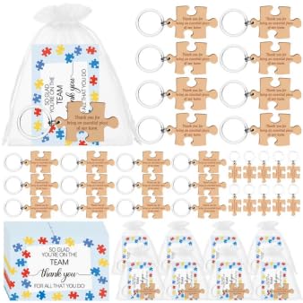 Porte-clés puzzle en bois avec carte inspirante et sac cadeau