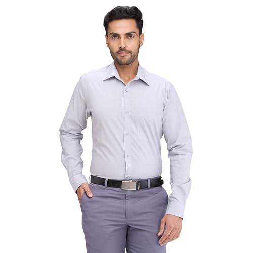 Image of Raymond Men Slim Fit Solid Pattern Pure Cotton Semi Cutaway Collar Full Sleeve Formal Shirt