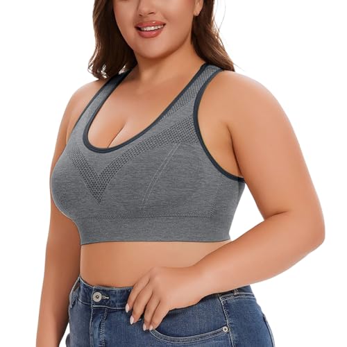 Generisch Women's Breathable Plus Size No Underwire No Marks Hollow Bra Thin Yoga Underwear Top con Encaje, Negro , 4XL