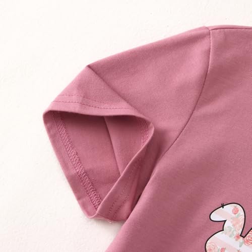 Image of MODNTOGA Girls Happy Easter Shirt Big Kids Easter Outfit Leopard Bunny Graphic T-Shirt Cute Rabbit Print Short Sleeve Tee Top (Pink, 8-9 Years)