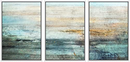 wall26 Framed Canvas Print Wall Art Set Blue & Orange Grunge Color Field Abstract Shapes Illustrations Modern Art Contemporary Multicolor for Living Room, Bedroom, Office - 24"" x36 x3 White