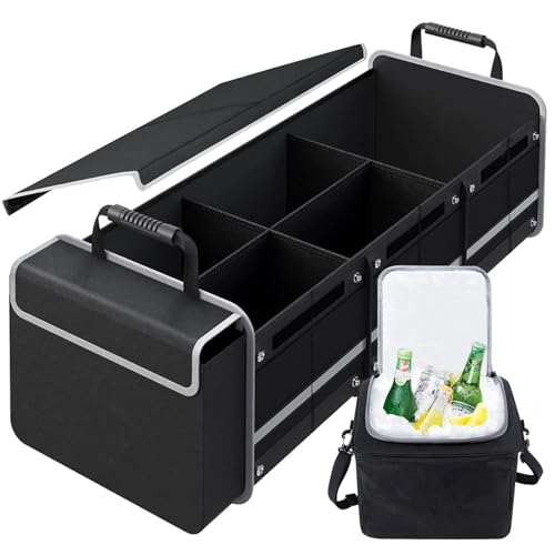 Los 5 Mejores Modelos de Organizadores Maletero para carro 45 Mythya Organizador para Maletero de Coche, Cajuela Plegable Impermeable, Organizador de Maletero Convertible Grande 3 Compartimentos, con Bolsa Isotérmica A Prueba con Fugas