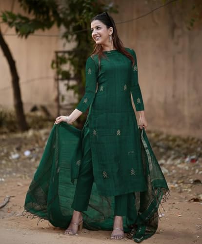 Image of GoSriKi Viscose Printed Straight Kurta with Pant and Dupatta for Women | Viscose Cream | 3 /4 Sleeve | High Neck | Ethnic Wear Casual Wear
