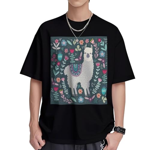 T-shirt lama imprimé floral femme coton manches courtes col rond