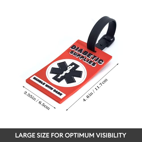 2 Pack Diabetic Supplies ID Tag for Insulin & Medical Equipment, Durable Type 1 Diabetic Supplies Luggage Tag for Suitcases, Bags & Travel Cases2