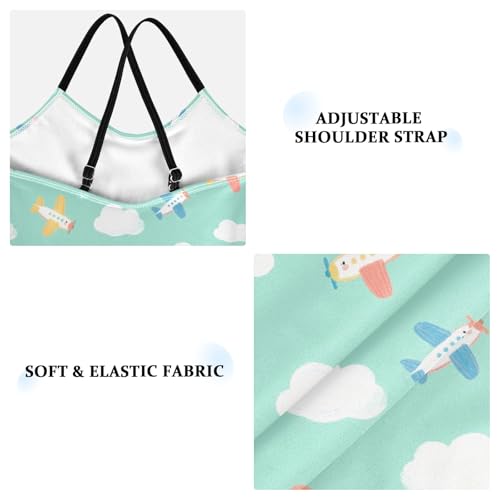 senya Girls Swimsuits One-Piece Swimwear Tie Bathing Suit Beach Summer Round Neck 7-8T Aircraft Clouds Pattern3