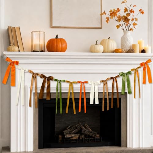78.7in Hanging Bow Fall Banner, Vintage Fall Garland, Thanksgiving Gifts - image 5
