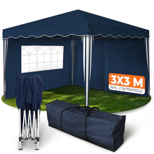 Kronenburg Faltpavillon wasserdicht Dachmaß 3 x 3 m UV Schutz 50+ Pavillon in Blau mit 2 Seitenteilen