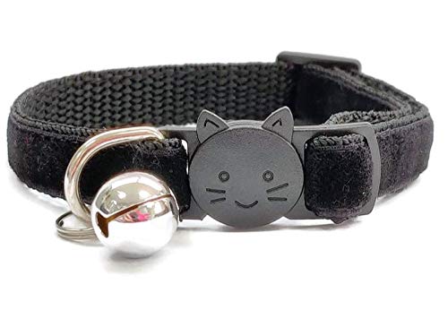 Velvet Cat Collars with Bell, Black Velvet, Kitten Collar (10cm - 18cm)
