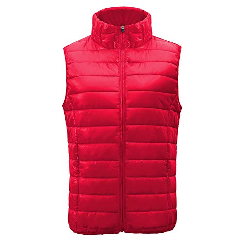 SUNDAY ROSE Women Puffer Vest Packable Lightweight Quilted Vest Padded Gilet-Red,Size XL