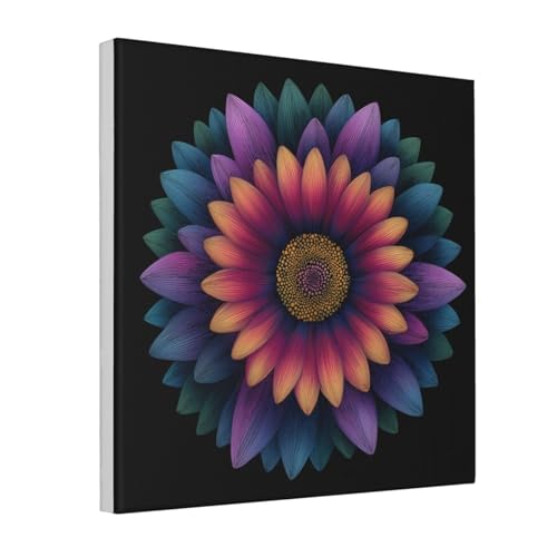 Lienzo de margaritas hippy circular Woshuwo de 30x30 cm enmarcado para salón y dormitorio