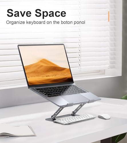 Image of Aoviho Adjustable Laptop Stand for Desk,Portable Laptop Stand Holder and Riser,Foldable Aluminum Notebook Computer Stands for MacBook Air Pro HP Lenovo Dell Samsung Chromebook, 10-15.6 inch, Grey