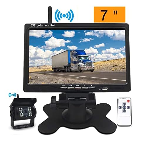 12V/24V Wireless Reversing Camera+7'' HD Rear View Car Monitor Ir Night Vision Waterproof Vehicle Backup Camera Monitor Parking Assistance System for RV Truck Trailer Bus Camping Cover