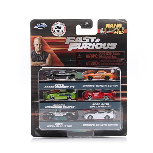 Jada Toys Fast & Furious 6er-Pack Nano-Fahrzeuge (1 65 Inch) Set aus 6 Modellautos aus Metall offiziell lizenziert Mini-Fahrzeuge für Fans und Kinder ab 3 Jahren Sammlerset im Blisterpack