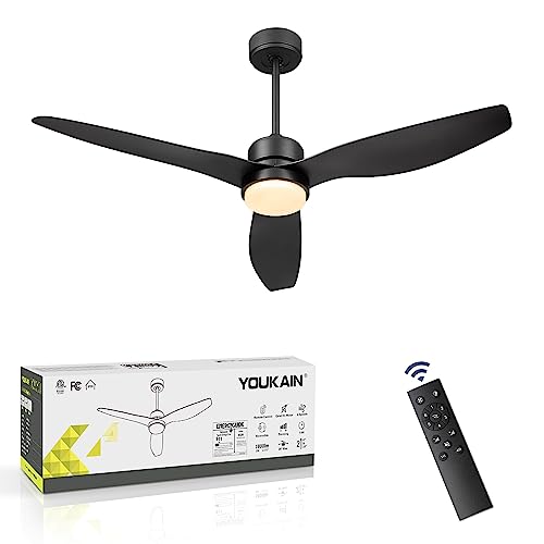Image of YOUKAIN 52-Inch Indoor Outdoor Ceiling Fan with Lights, Remote, Matte Black