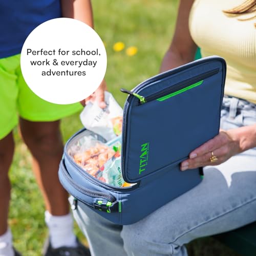 Image of Titan by Arctic Zone Fridge Cold Lunch Box with 2 Gel Ice Packs, Small Insulated Cooler Bag with Leak Proof Lining for School and Work, Nightfall
