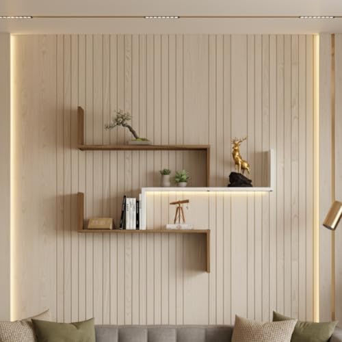 Image of WRAN Multipurpose Modular Wall Racks /Shelves /Organiser /Decor Particle Board Wall Shelf (Number of Shelves - 5, Beige, White)