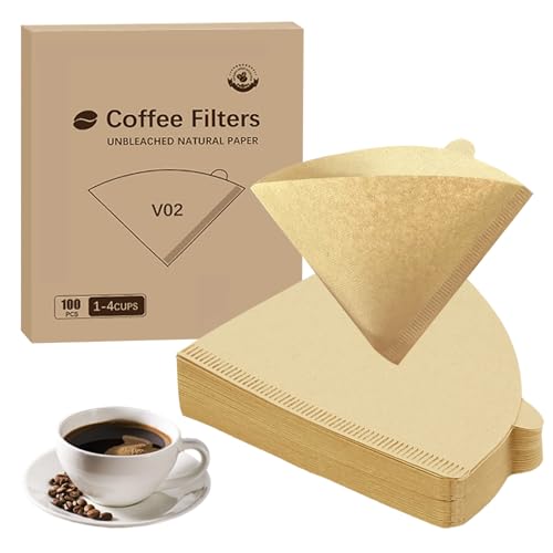 100 PCS Coffee Filter Papers (1-4 Cups) Unbleached Filter Papers Coffee Filters Size 02 Compatible with Coffee Dripper & Pour Over Maker