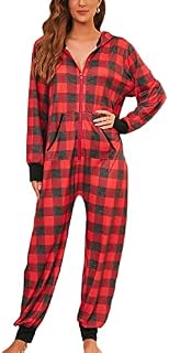 Women's Nightwear Onesie Festive Christmas Hooded Onesies All in One Jumpsuit Playsuit One Piece Pyjamas Ladies Xmas Sleepsuit
