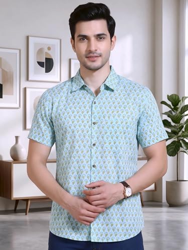 Image of Yash Gallery Men's Cotton Warli Print Shirt Collar Regular Shirt