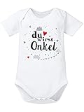 clothinx Du wirst Onkel Body mit Spruch | Geschenk Überraschung Schwangerschaft & Geburt | Babybody Bio Baumwolle | supersüßes Überraschungsgeschenk werdender Onkel Weiß/Grau Größe 50-56