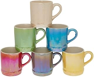 Homeway Set of 6 Multi Coloured Stoneware Mugs Coloured Metallic Coffee Mugs 300ml, Tea Mugs, Hot Chocolate Mugs. Shinny Mugs, Glossy Mugs, Spring Mugs, Springtime Mugs, Easter Mugs,