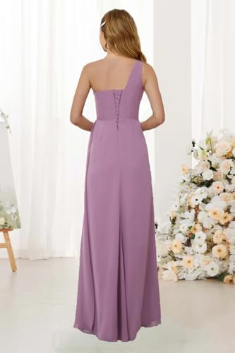 Girls' One Shoulder Chiffon Bridesmaid Dress for Junior A-Line with Ruffle Flower Girl Dresses for Weddings3