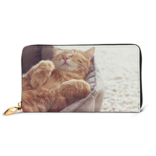 Preisvergleich Produktbild JHGFG Mode Handtasche Reißverschluss Brieftasche Ingwer Katze schläft Seine weiche gemütliche Telefonkupplung Geldbörse Abendkupplung Blockieren Leder Brieftasche Multi Card Organizer