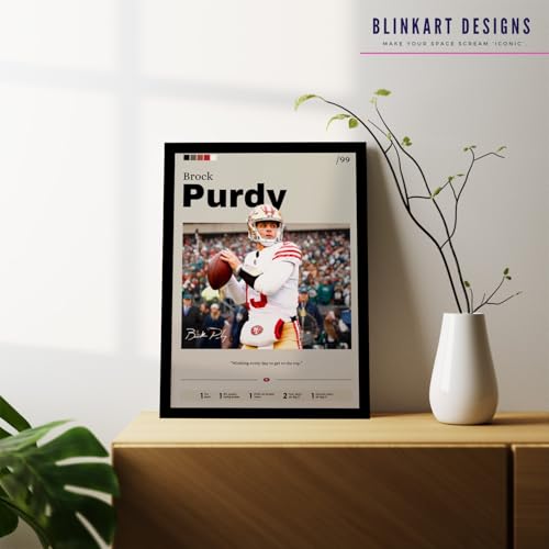 Image of BLINKART Brock Purdy | Nfl Player | Synthetic Wood Photo Framed Wall Hanging Poster Room & Office Bedroom Living Boys And Girl Room Home Wall Hanging | 13x10 Inches