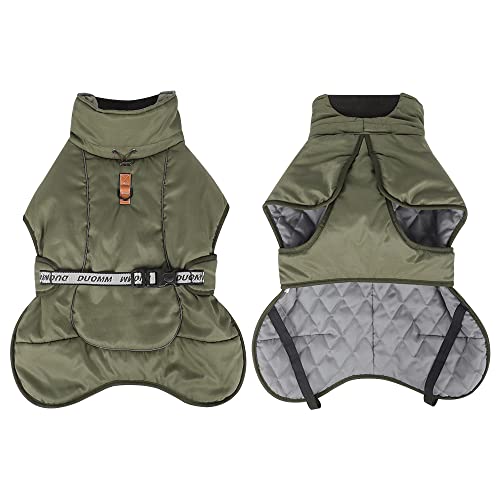 DoggieKit Hundemäntel Wasserdicht Winddicht Warm Winter Sicher mit Gewinde Reflektierende Streifen Jacke für Mittelgroße Große Hunde mit Geschirrloch für Welpen Haustiere Kaltes Wetter Kleidung Weste