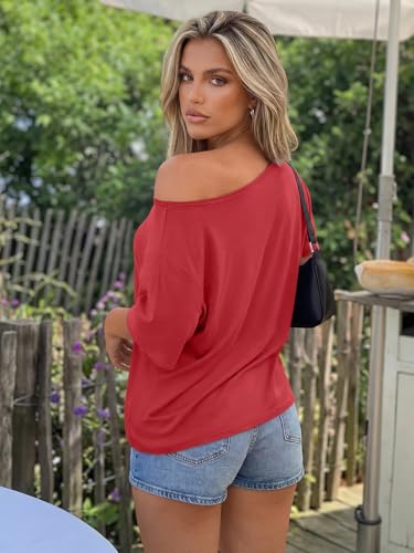 Image of Trendy Queen Womens Off the Shoulder Tops Oversized Summer Spring T-Shirts 2026