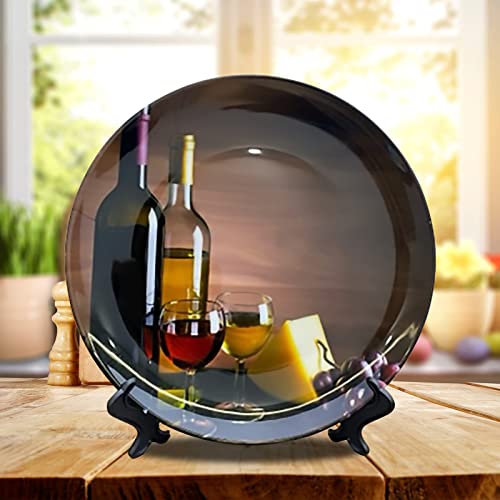Mbvfd Bottle Wine And Grape On Table Plates Ceramic Decorative Plates With Stand Home Wobble-Plate With Display Stand Decoration Household Custom Ceramic Plate #TOP5