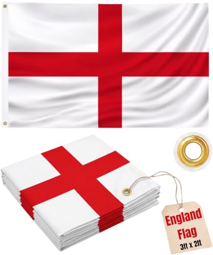 St Georges Cross England Flag 3ft x 2ft - Polyester British National Flag with Brass Grommets - Indoor & Outdoor Decorative Banner for Events Sports Festivals Patriotic Displays