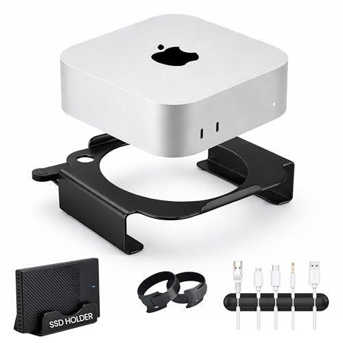 Image of Desktop Mount for Mac mini M4 & M4 Pro | Airflow Design & Quick Power Button Access | SSD Holder | Cable Organiser | Mac mini Stand 2026 (Black)