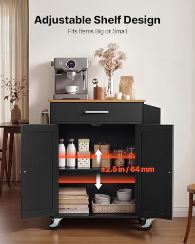 VEVOR Kitchen Island Cart with Storage, 31.3 in Wide Mobile Rolling Storage Island on Swivel Wheels, with Drawer, Storage Cabinet, Spice/Towel Rack, Table for Home Dining Room, Black - image 7