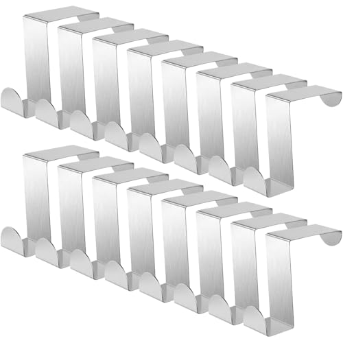 Jicyor Perchero Puerta, 16 Piezas Gancho Puerta Acero Inoxidable Perchero de Ganchos Reversibles Plateado para Armario Puerta Baño Cocina