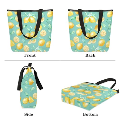Watercolor Lemons Canvas Tote Bag Portable Shopping Bags Reusable Shoulder Tote Bag with Zipper for Travel Shopping Campaign Gym3